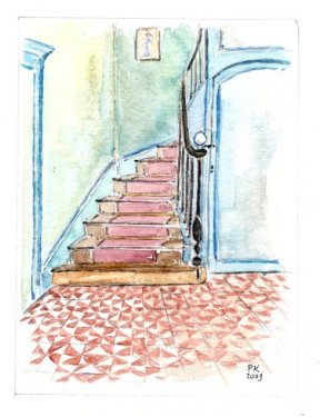 L'escalier principal, aquarelle Patricia Rynski d'Argence